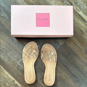 Kate Spade Tan Slide Sandals with Transparent Strap